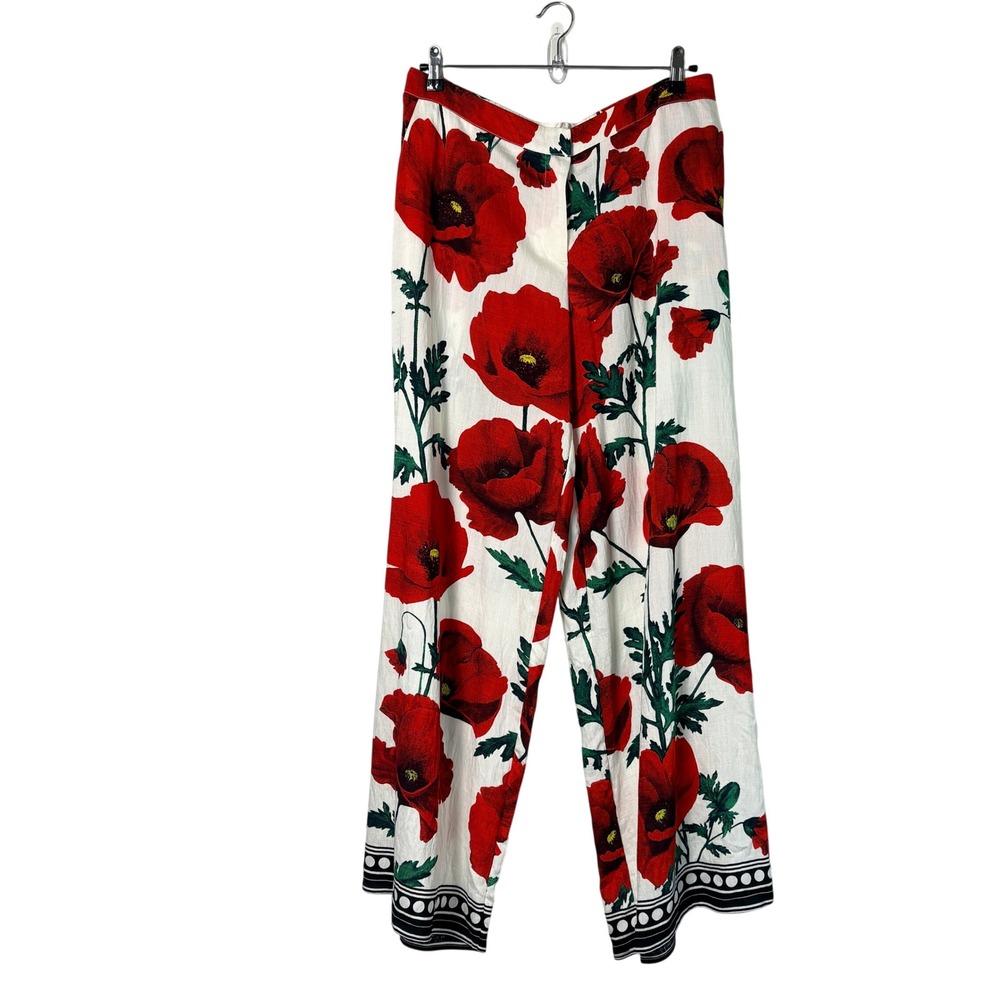 Lulumari Poppy Floral Wide Leg Pants Womens XL White Red 43557P Boho Artsy